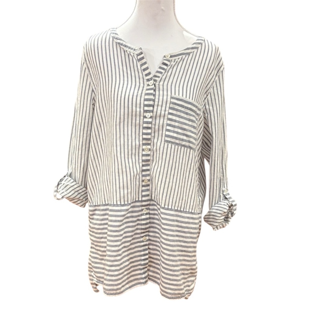 J. Jill White and Blue Striped Button Down Shirt
